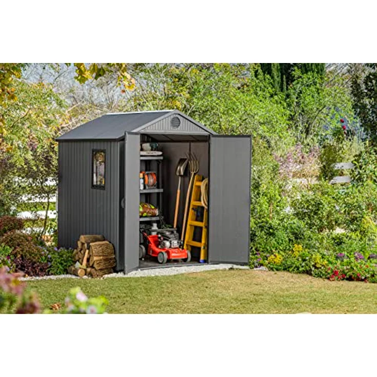 Keter Gerätehaus Darwin 6x6, Grau, Außenmaße 190x183x221cm, wartungsfrei, wetterfest, wasserdicht, mit Unterboden - Preisvergleich – Bild 5