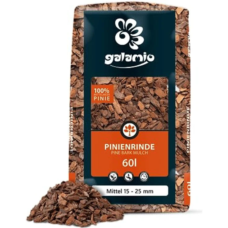 GALAMIO Pinienrinde Mittel 15-25mm, 60l Sack Rindenmulch für Pflanzen, natürlicher Bodenbelag, umweltfreundlich und dekorativ – Bild 2