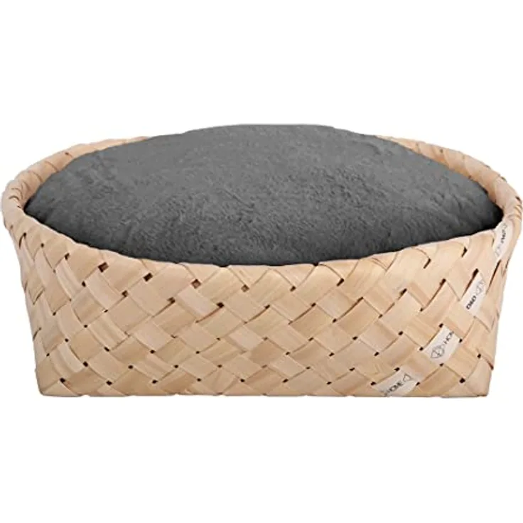 D&D Home, Korb geflochten mit Kissen, super dick und weich, Modell Bodhi, 52 x 52 x 15 cm, grau, Kissenhülle waschbar, Elegantes Design im natürlichen Look, Kiefernholz, geflochten