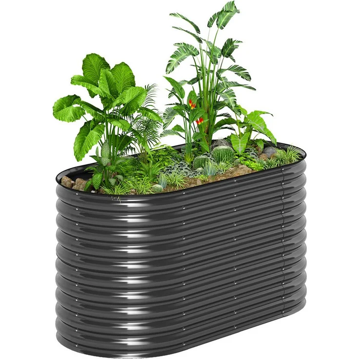Outsunny Hochbeet aus Stahl, stapelbar, steckbar, 160x80x80cm, Dunkelgrau, für Garten Balkon Terrasse – Bild 1