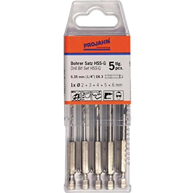 PROJAHN HSS-G Bohrer Satz 6-kant Schaft E6.3, 5-tlg. (2, 3, 4, 5, 6 mm), präzises Werkzeugset für vielseitige Anwendungen
