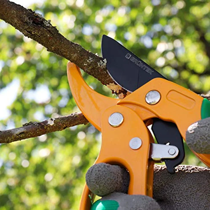 GRÜNTEK Amboss Ratschen Gartenschere UHU 205 mm, SK5 Klinge 50 mm, Schnellverschluss, ergonomische Griff-Form – Bild 3