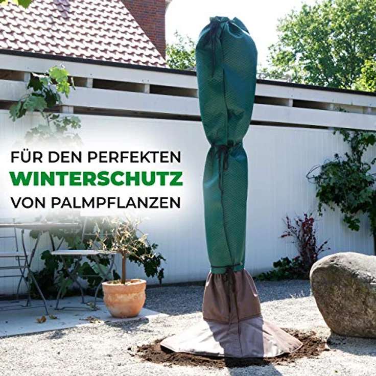 Bio Green Stammschutz für Palmen und Bäume | schützt vor Wind, Regen, Feuchtigkeit, Schnee und Frost | atmungsaktiver Vliesmantel für Stämme bis Ø 35 cm | 150 cm hoch – Bild 2