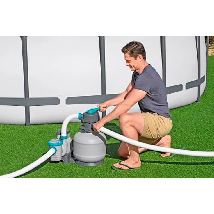 Bestway Filterpumpe, graue und orange Poolpumpe aus Metall und Kunststoff, 44x69x63.3 cm, ideal für Freizeit und Wasserspaß – Bild 2