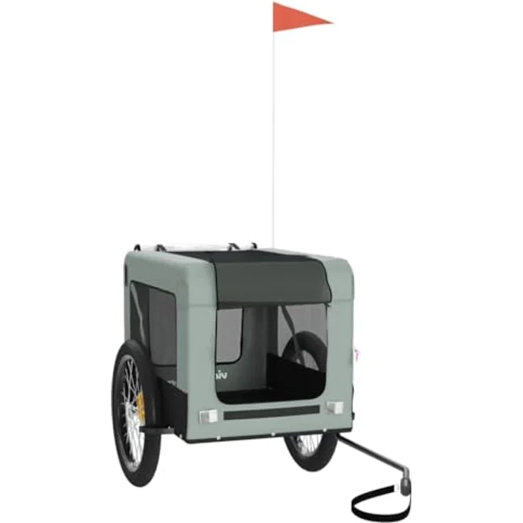 vidaXL Hunde-Transportbox Fahrradanhänger Grau und Schwarz Oxford-Gewebe Eisen, mit PVC-Dach und Reflektoren – Bild 3