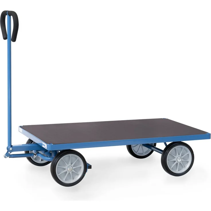 FETRA Transportwagen Handwagen 4002V, Profilstahl mit pulverbeschichteter blauer Farbe, Vollgummiräder Ø260 mm, wasserfeste Sperrholz-Ladefläche, Drehschemel-Lenkung, Sicherheitsdeichsel mit Softgrip