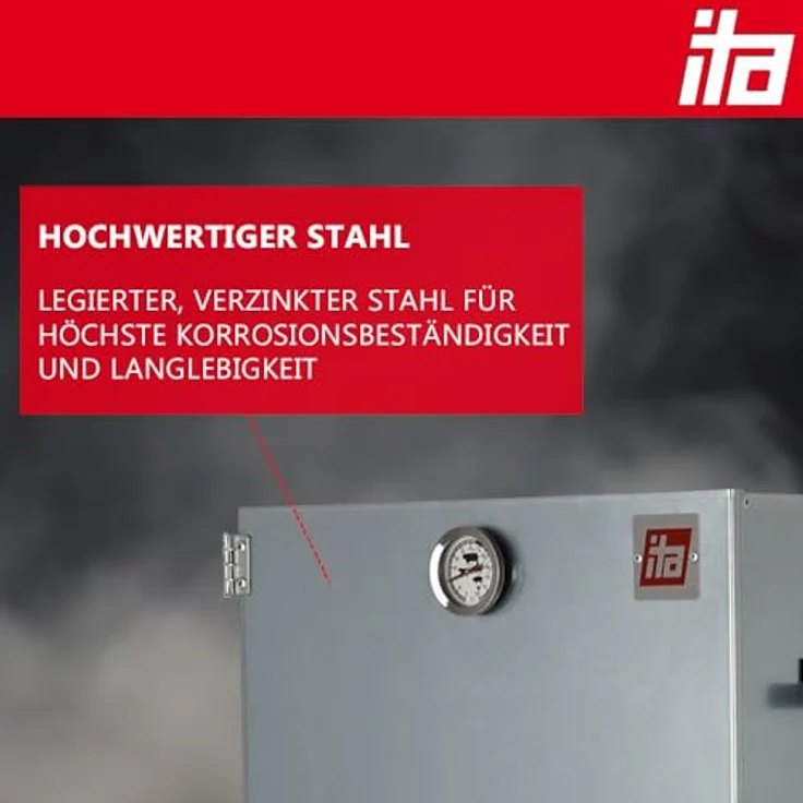 ITA Räucherofen 7001, Premium Räucherschrank aus legiertem Stahl, 3 Etagen, 81 cm, für Kalträuchern & Heißräuchern, bis zu 7 kg Fleisch – Bild 4