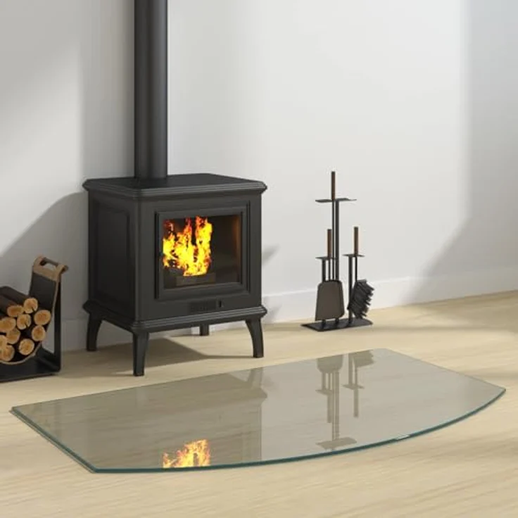 vidaXL Feuerstelle Glasplatte Transparent 100 x 60 cm, gehärtetes Glas, hitzebeständig bis 200 °C, für Kamin- und Ofenbereich – Bild 2