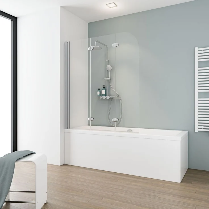 Schulte Badewannenaufsatz D3354 3-tlg. 125 x 140 cm, Echtglas, 180° pendelbar, Made in Germany, transparent