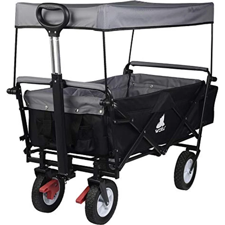 WOLTU Faltbarer Bollerwagen XXL, Handwagen mit abnehmbarem Sonnendach, Feststellbremse und 80kg Tragkraft, Anthrazit – Bild 1