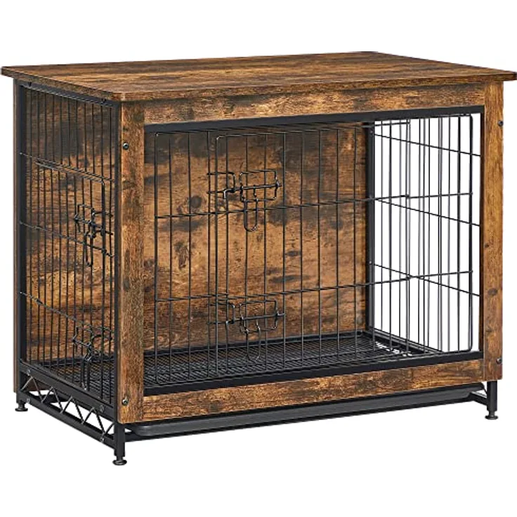Feandrea Hundekäfig Möbel, Beistelltisch, Hundebox, Moderne Hundehütte Indoor, vintagebraun, für Hunde bis zu 20 kg, 2 Türen, herausnehmbares Tablett