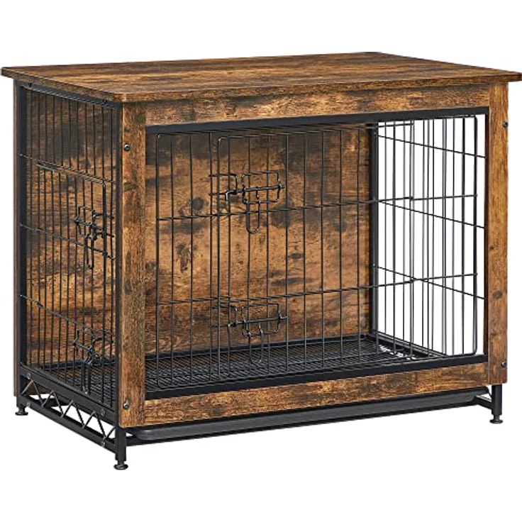 Feandrea Hundekäfig Möbel, Beistelltisch, Hundebox, Moderne Hundehütte Indoor, vintagebraun, für Hunde bis zu 20 kg, 2 Türen, herausnehmbares Tablett – Bild 1