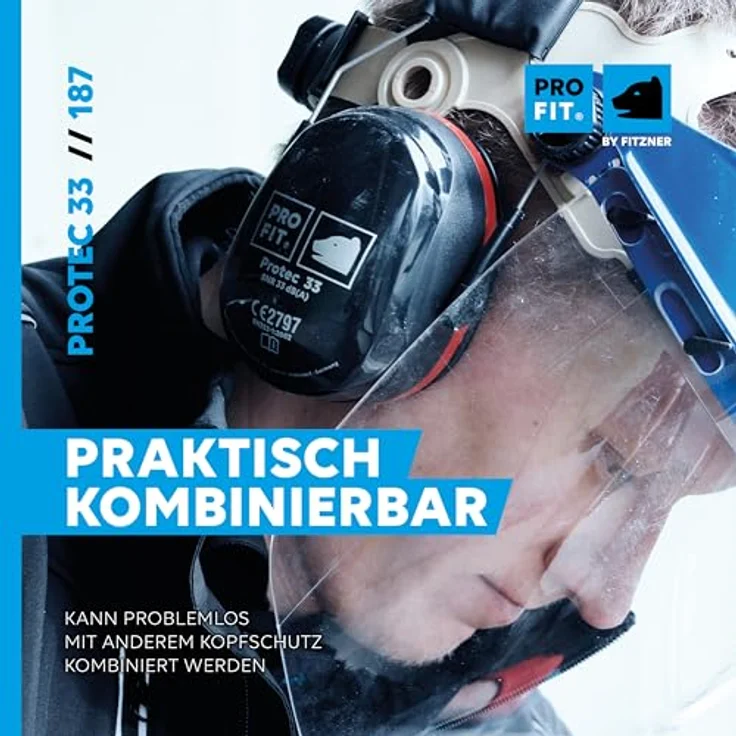 PRO FIT by Fitzner Protec 33 Kapselgehörschutz, verstellbar, niedriger Anpressdruck, Schwarz/Rot, SNR 33 dB(A) – Bild 4