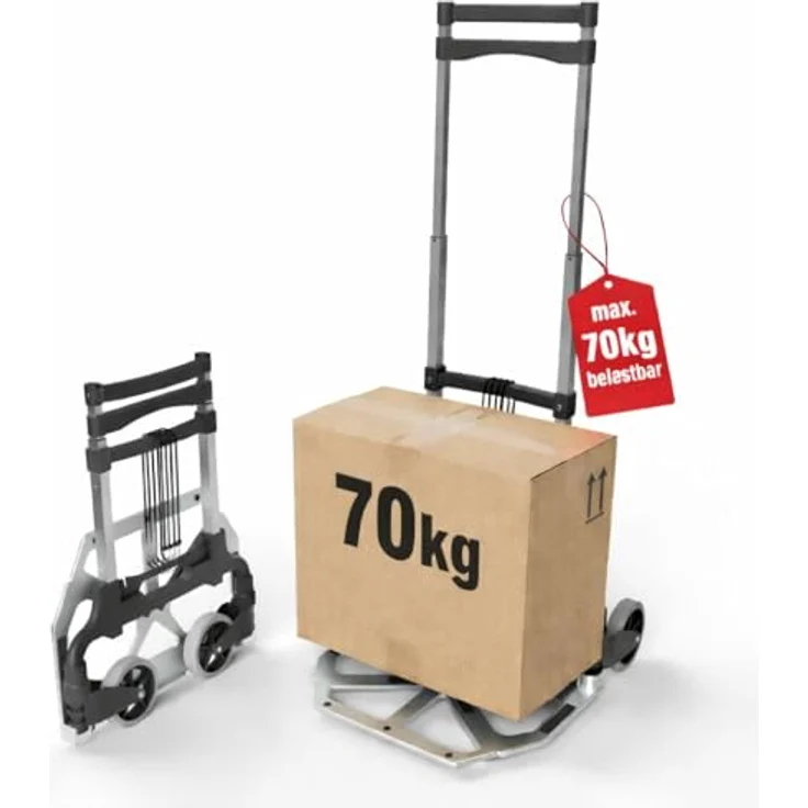 BigDean Klappbare Sackkarre aus Aluminium, Transportkarre bis 70 kg mit 110 cm Teleskopgriff, Anti-Rutsch-Pads und 2 Expanderseilen, 3,4 kg Leichtgewicht, Soft-Räder – Bild 1