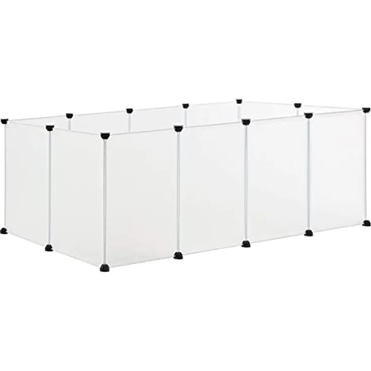 EUGAD Freigehege für Kaninchen, Meerschweinchen Gehege, Welpenauslauf Kleintiergehege, Freilaufgehege für Hasen, Verformbar und Erhöhbar, BHT 145x46x75cm, Weiß 35x45cm/Platte