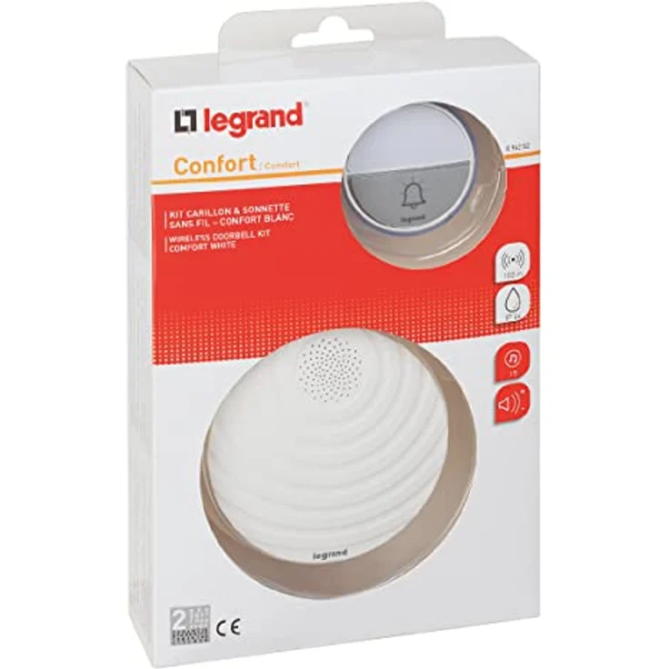 Legrand, Funkklingel-Set Komfort mit wasserdichtem Klingeltaster (IP44) batteriebetrieben, 1x Gong mit 15 Melodien, 1x Klingeltaster 100m Reichweite, 094252 – Bild 2