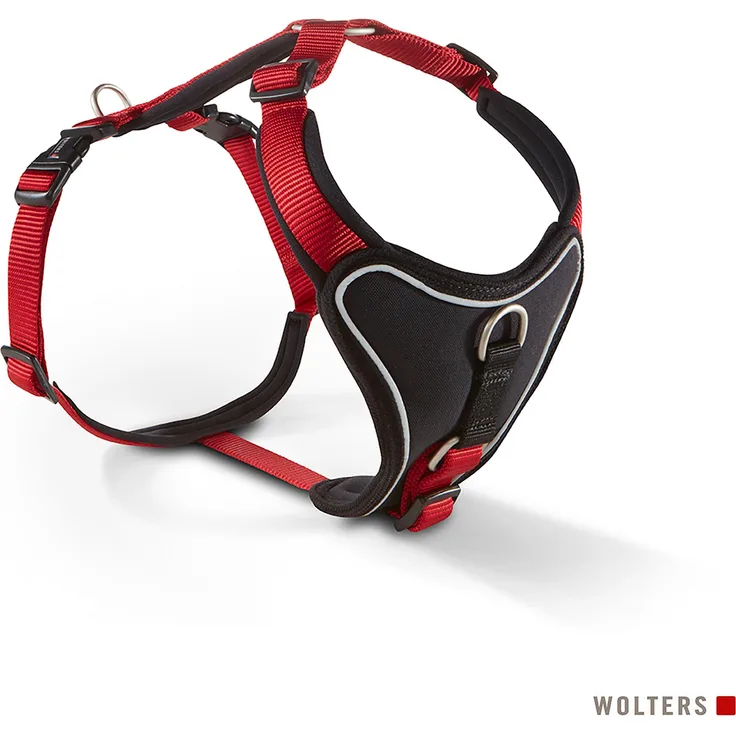 Wolters Professional Comfort Geschirr Gr.6, 80-95 cm x 3,5 cm, rot/schwarz, mit Halsband und Leine, gepolstert für optimalen Tragekomfort