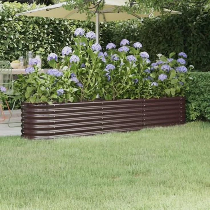 vidaXL Hochbeet, Wetterfestes Hochbeet für Garten Balkon Terrasse, Kräuterhochbeet aus Metall, Pulverbeschichteter Stahl in Braun - Preisvergleich – Bild 2