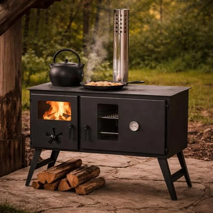 CampFeuer Zeltofen, 28,5 x 58,5 x 260 cm, Zeltheizung, Holzofen für Camping, mit Backfach und Thermometer – Bild 3