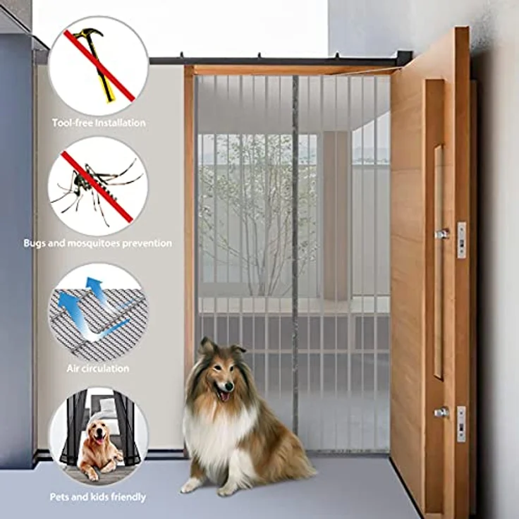 Sekey Magnet Fliegengitter Balkontür ohne Bohren, Türvorhang Fliegenschutz Schiebetür, Insektenschutz Vorhang Tür durch leichte Montage 140x240cm, Grau – Bild 5