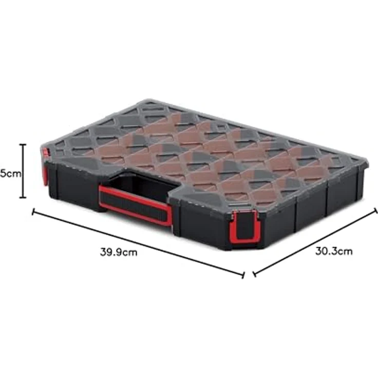 Prosperplast Werkzeugkoffer Kistenberg TAGER CARBO ORGANIZER KTGC40306S, multifunktionale Sortimentsbox mit transparentem Deckel und ergonomischem Griff, 390x284x60 mm – Bild 6