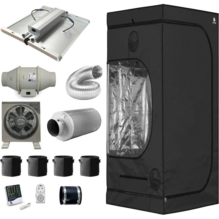 Green Spirit Foliengewächshaus Growbox Komplett Set 120x120 cm 320W LED 4 Pflanz. Classic XL, BxTxH: 120 x 120 x 200 cm, Axiallüfter 350m³/h, Aktivkohlefilter 380m³/h, in Grün
