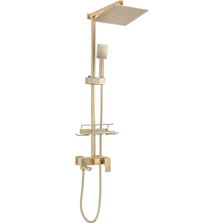 Rea Duschsystem JACK BRUSHED GOLD, Duschset mit Duscharmatur, Regendusche 25 x 25 cm, Messing, oberflächenmontiert, gebürstetes Gold – Bild 4