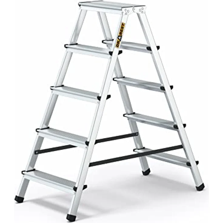 DRABEST Klappleiter Klapptritt Alu Leiter 2 x 5 Stufen Trittleiter Beidseitig Mehrzweckleiter bis 125 kg Belastbar Leiter – Bild 1