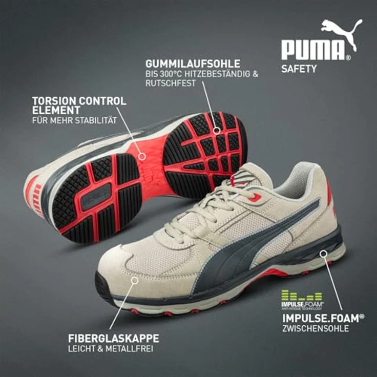 PUMA Safety VANTI GREY LOW Arbeitsschuh, Innovative IMPULSE.FOAM® Zwischensohle mit Anti-Figue Technologie – Bild 2