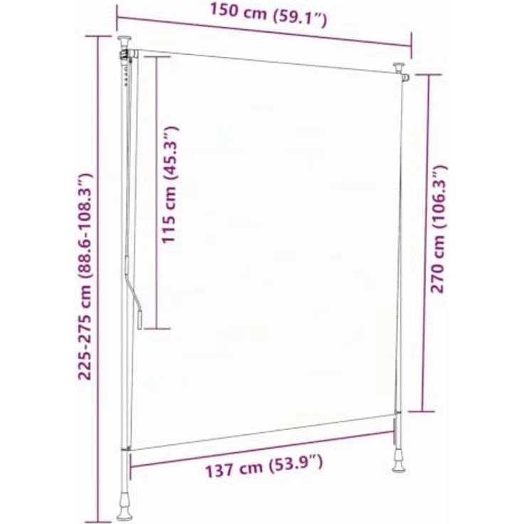 vidaXL Außenrollo 150 x 270 cm Anthrazit mit Handkurbelbetrieb und UV-Schutz – Bild 2