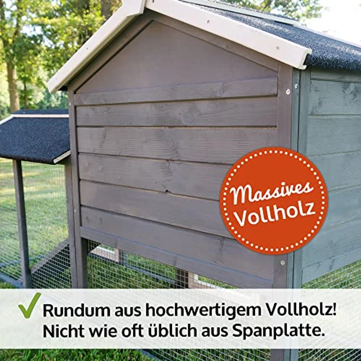 zooprinz Brandneuer Kaninchenstall, Hasenstall aus massivem Vollholz ideal für draußen mit großer Kotschublade - Natürliche Farben, Zweistöckig, Winterfest – Bild 3