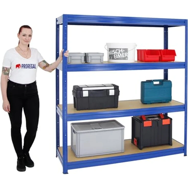 PROREGAL Schwerlastregal Dino Extra Breit 180x160x60 cm Fachlast 600kg Blau, Lagerregal mit robuster Stahlkonstruktion, flexibler Anpassung und einfachem Aufbau – Bild 3