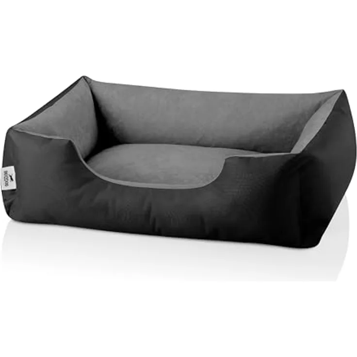 BedDog Hundebett LUPI, Hundekissen mit abziehbaren waschbaren Bezug, Hundekorb, Hundesofa, für kleine Hunde, S, schwarz-grau