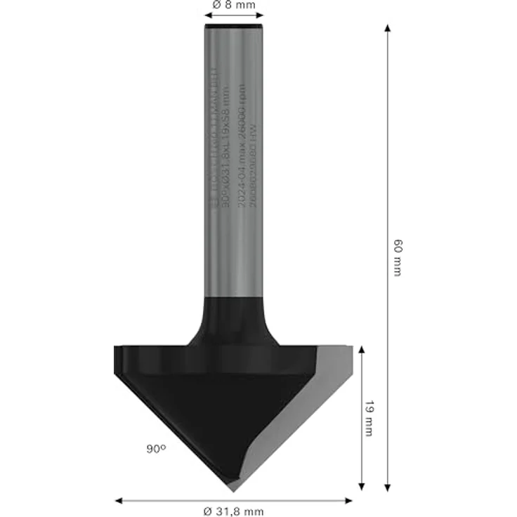 Bosch Hausgeräte V-Nut Fräser PRO 31.8x20x8mm, ideale Präzision für Spitznuten in Holz, 90 Grad – Bild 2