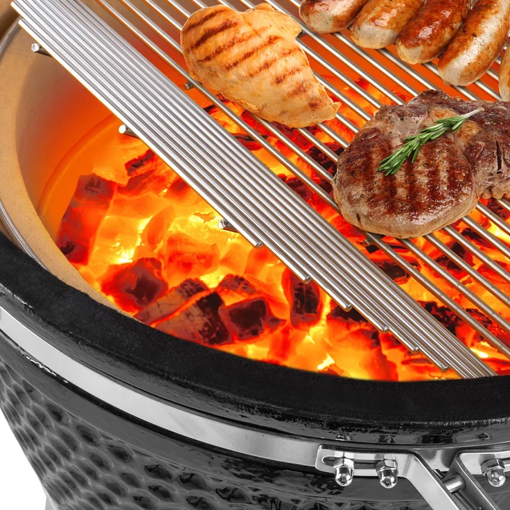 Kingsize Kamado-Grill Keramikgrill mit Deflektorstein Lüftungsschieber rund schwarz – Bild 13