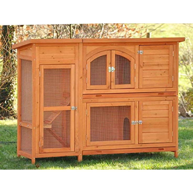 nanook Kaninchenstall Hasenstall XXL Meerschweinchenstall draußen Outdoor für 2 Hasen Volierendraht wetterfest Jumbo 138 x 48 x 109 cm, natur/braun – Bild 1