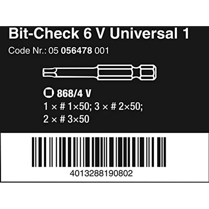 Wera Bit-Check 6V Universal 1 05056478001 Bit-Set 6teilig Innen-Vierkant (Robertson) Torsionszone – Bild 2