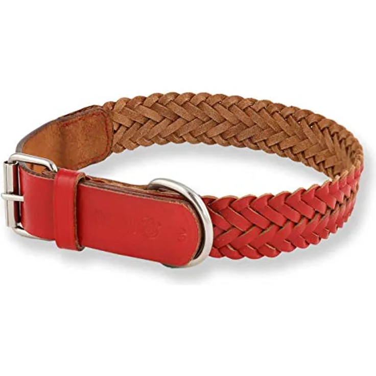 Monkimau Lederhalsband für Hunde, geflochtenes Halsband, Rot (18mm x 40cm)