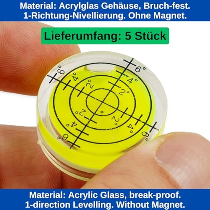 Libelle Wasserwaage, 5er Pack, Rund, Ø 32 mm Durchmesser, Präzisions-Wasserwaage, mit Luftblase, Mini Wasserwaage, kleine Libelle, Dosenlibelle für Kamera, Camping, Wohnwagen, Bullseye-Wasserwaage – Bild 4