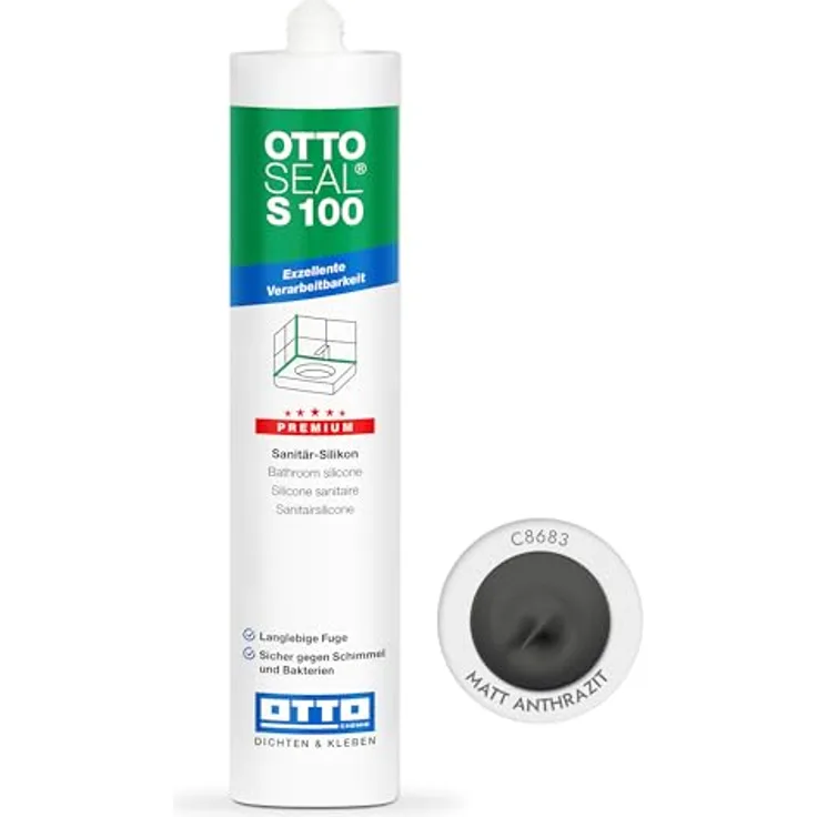 OTTOSEAL S 100 Premium-Sanitär-Silikon 300 ml Kartusche C8683 matt anthrazit, Exzellente Verarbeitbarkeit, Langlebige Fuge, Schimmel- und bakteriensicher