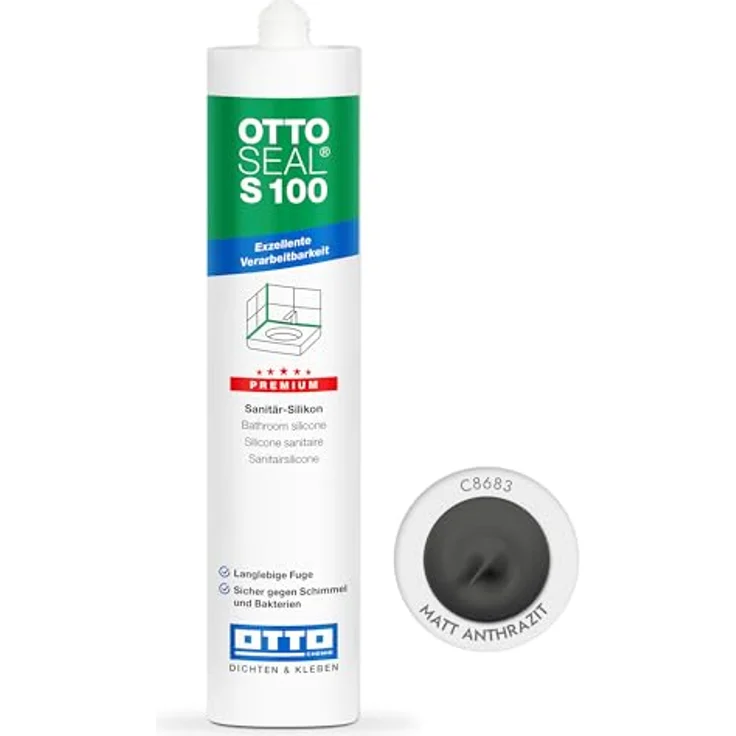 OTTOSEAL S 100 Premium-Sanitär-Silikon 300 ml Kartusche C8683 matt anthrazit, Exzellente Verarbeitbarkeit, Langlebige Fuge, Schimmel- und bakteriensicher – Bild 1