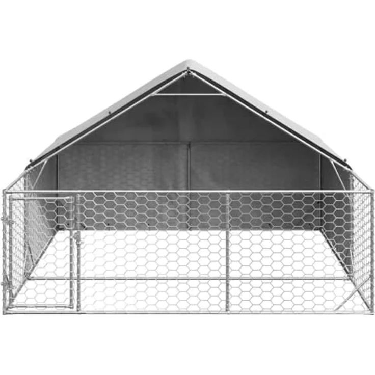 vidaXL Outdoor-Hundezwinger mit Auslauf 3x3x1,9 m Verzinkter Stahl, Überdachter Hundezwinger in Grau – Bild 3