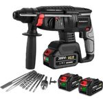 ONEVAN Akku-Bohrhammer SDS-plus, 4 in 1 Funktionen mit 2x 3000mAh Akkus und Ladegerät, Anti-Vibrationsgriff für Beton und Mauerwerk