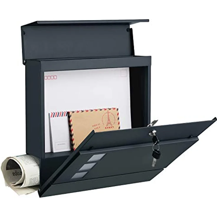 SONGMICS Moderner Briefkasten mit Zeitungshalter, Deckel, abschließbar, Grau Anthrazit GMB052G01 – Bild 4