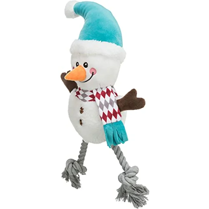 Trixie Weihnachts-Hundespielzeug, Plüsch, mit Seil und Quietscher, Schneemann, 41 cm – Bild 1