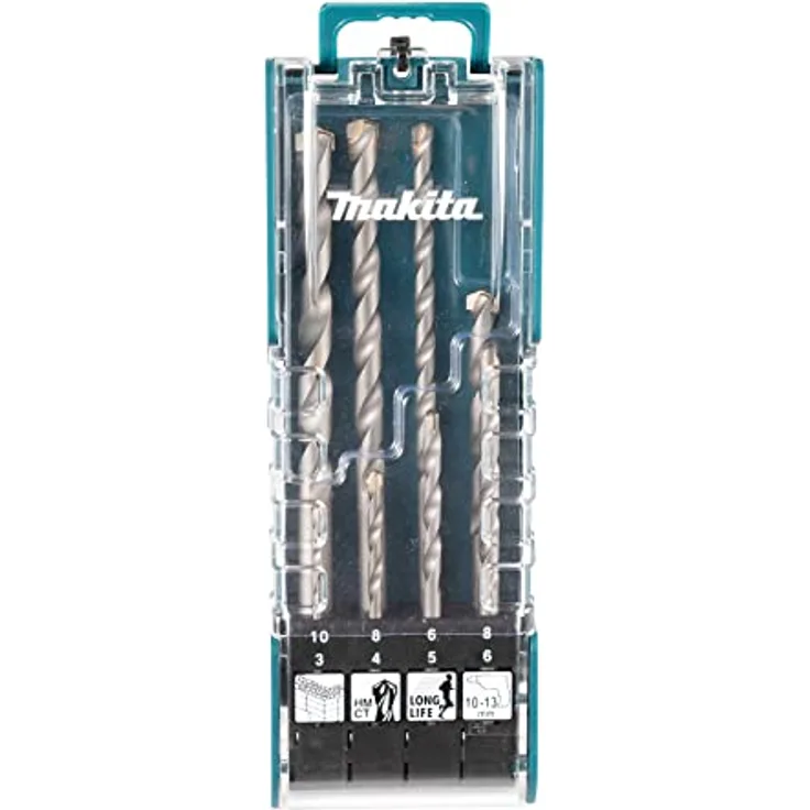 Makita E-15861 TCT Bohrer-Set, 8-teilig, geeignet für Beton und Ziegel, gerader Schaft, inkl. Kunststoffkoffer