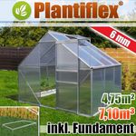 Plantiflex Aluminium Gewächshaus 250x190 cm - 4,75 m² mit Fundament - 6mm Verglasung, Silber - Innovatives Belüftungssystem, hochwertige Polycarbonat-Verglasung