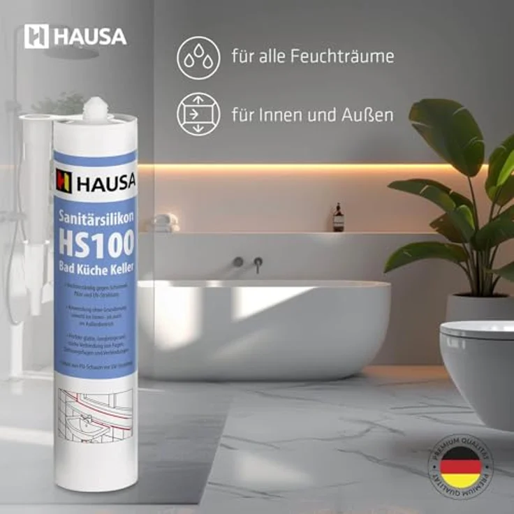 HAUSA Sanitär-Silikon HS100, hochelastische Fugendichtmasse anthrazit, 12x 310ml, schimmelresistent und wasserdicht für Bad, Dusche und Küche – Bild 4