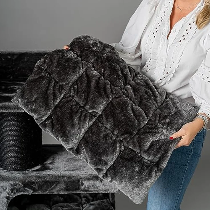 RHRQUALITY XXL Kratzbaum Maine Coon Lounge Retreat - Robuste Kratzsaul - Blackline Dunkelgrau - 110cm Höhe – Bild 3