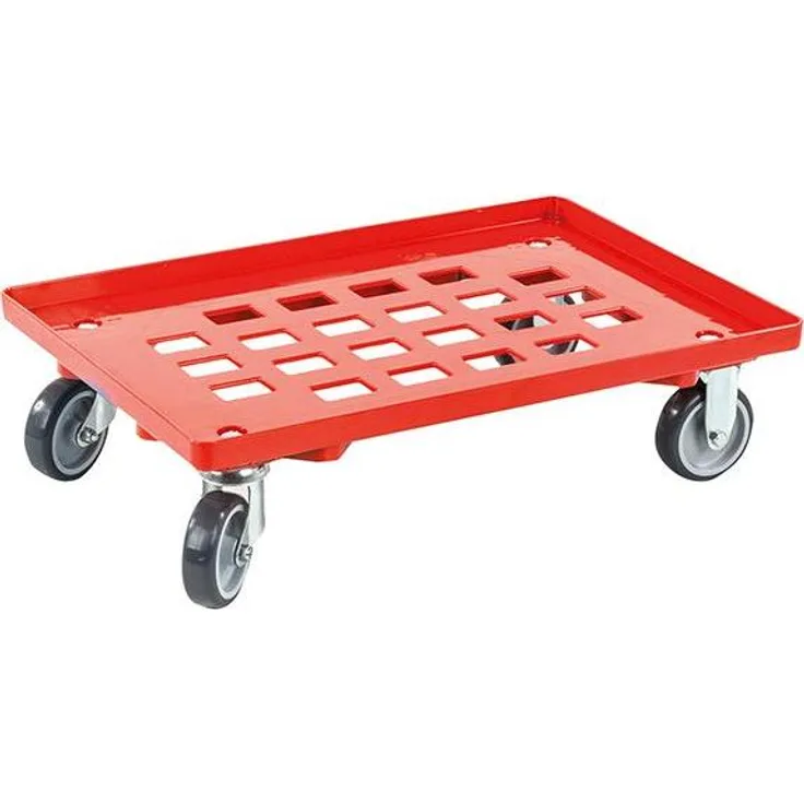 NoName Transportwagen, roter Transportroller 416 x 615 mm mit Raster für Euro-Normkästen, thermoplastische Gummibereifung, vier Lenkrollen
